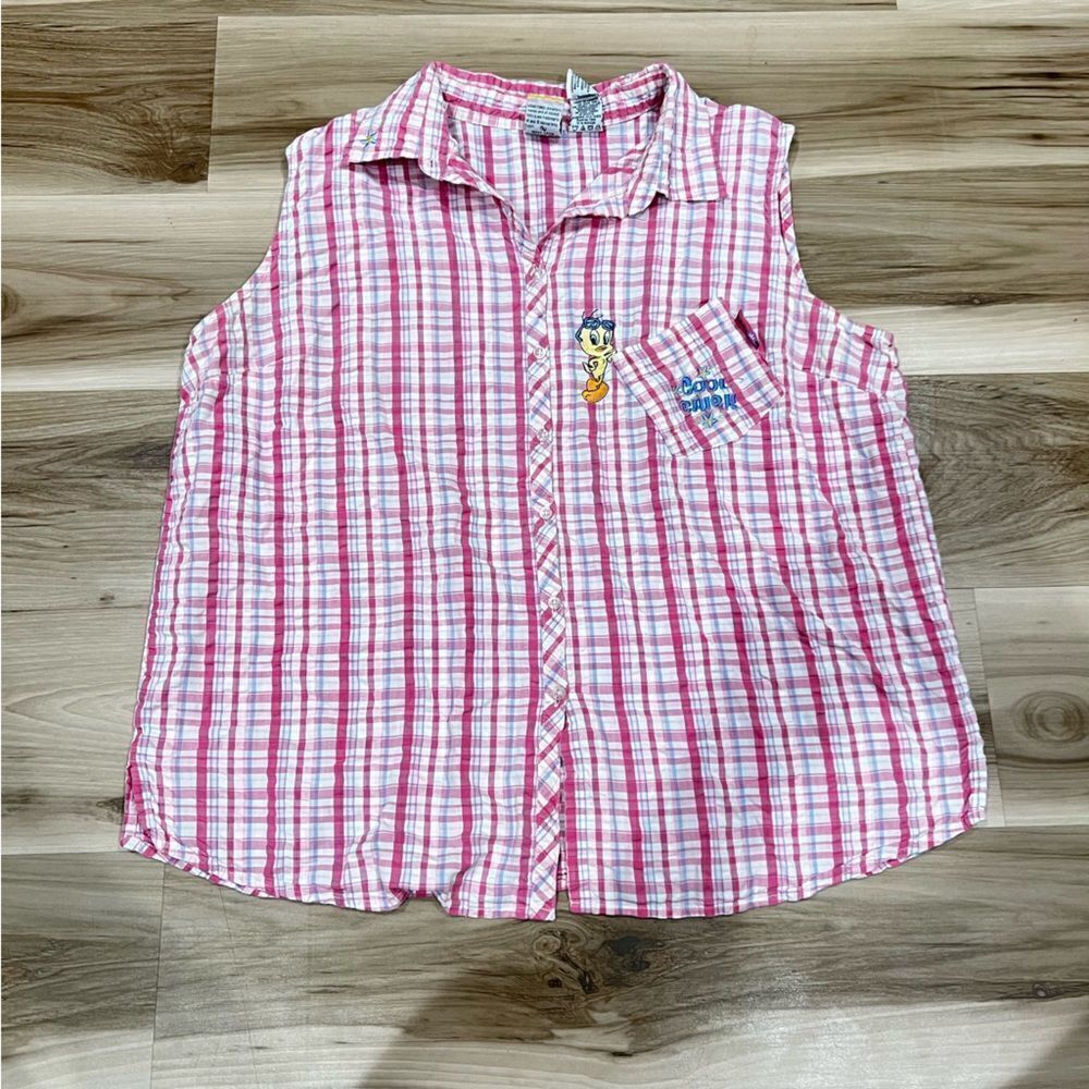 Vintage Looney Tunes Women’s Sleeveless Tweety Button Up Plaid Women’s 18/20